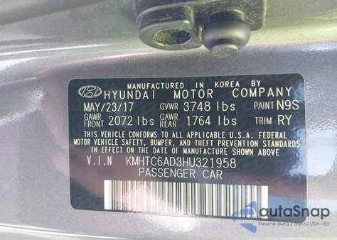 2017 Hyundai Veloster Value Edition z USA, uszkodzony, nr VIN KMHTC6AD3HU321958